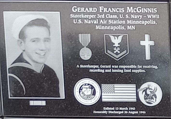 GERARD FRANCIS MCGINNIS WAR MEMORIAL PLAQUE