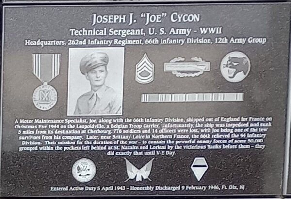JOSEPH J. “JOE” CYCON WAR MEMORIAL PLAQUE