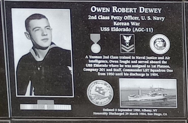 OWEN ROBERT DEWEY WAR MEMORIAL PLAQUE