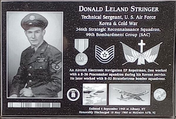 DONALD LELAND STRINGER WAR MEMORIAL PLAQUE