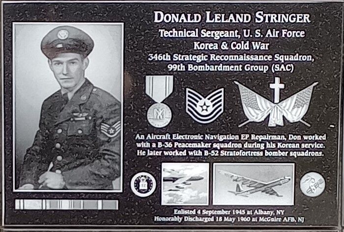 DONALD LELAND STRINGER WAR MEMORIAL PLAQUE