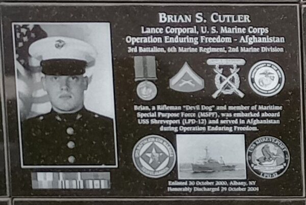 BRIAN S. CUTLER WAR MEMORIAL PLAQUE