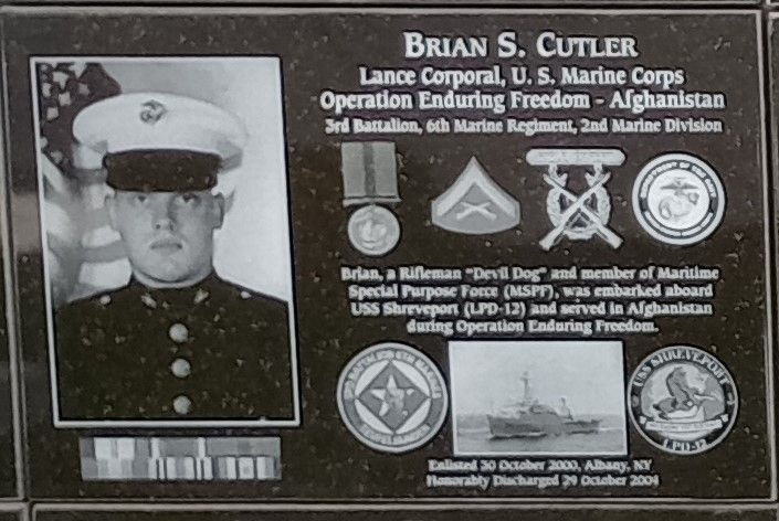 BRIAN S. CUTLER WAR MEMORIAL PLAQUE