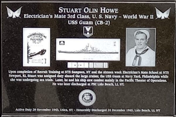 STUART OLIN HOWE WAR MEMORIAL PLAQUE