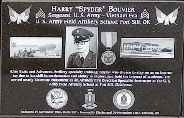 HARRY “SPYDER” BOUVIER WAR MEMORIAL PLAQUE