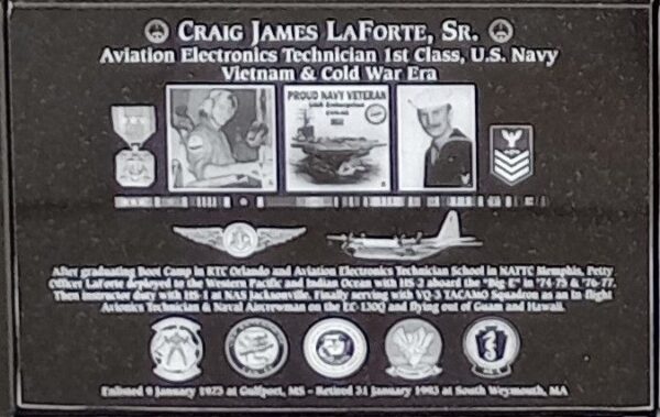 CRAIG JAMES LAFORTE, SR. WAR MEMORIAL PLAQUE