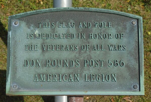 AMERICAN LEGION POST 586 VETERANS OF ALL WARS MEMORIAL FLAGPOLE PLAQUE