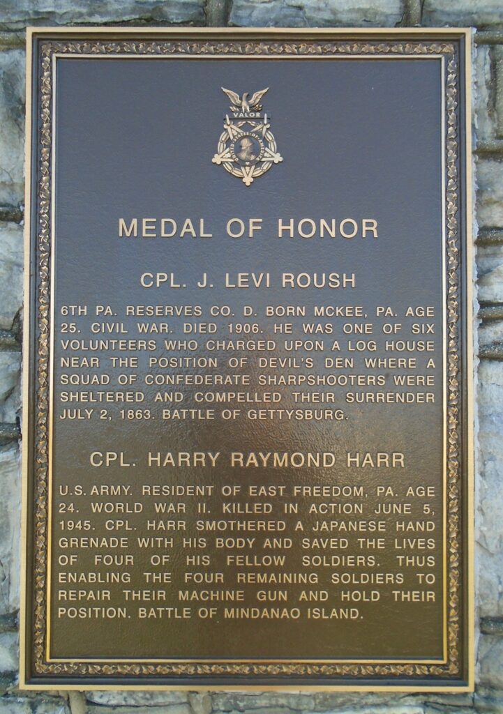 CPL. J. LEVI ROUSH MEDAL OF HONOR WAR MEMORIAL PLAQUE