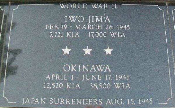 KENOSHA CITY AND COUNTY IWO JIMA AND OKINAWA MEMORIAL PLAQUE