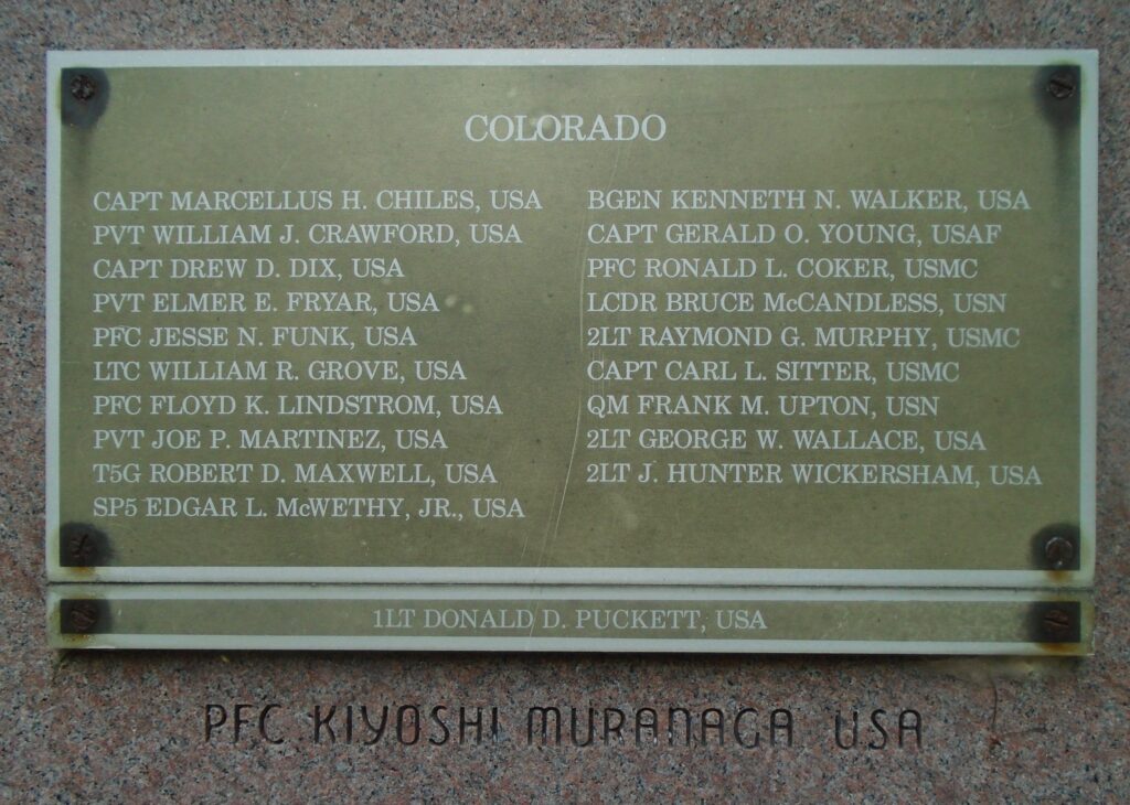 COLORADO MEDAL OF HONOR RECIPIENTS WAR MEMORIAL PLAQUE