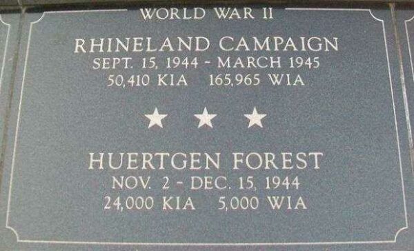 KENOSHA CITY AND COUNTY RHINELAND AND HUERTGEN FOREST MEMORIAL PLAQUE