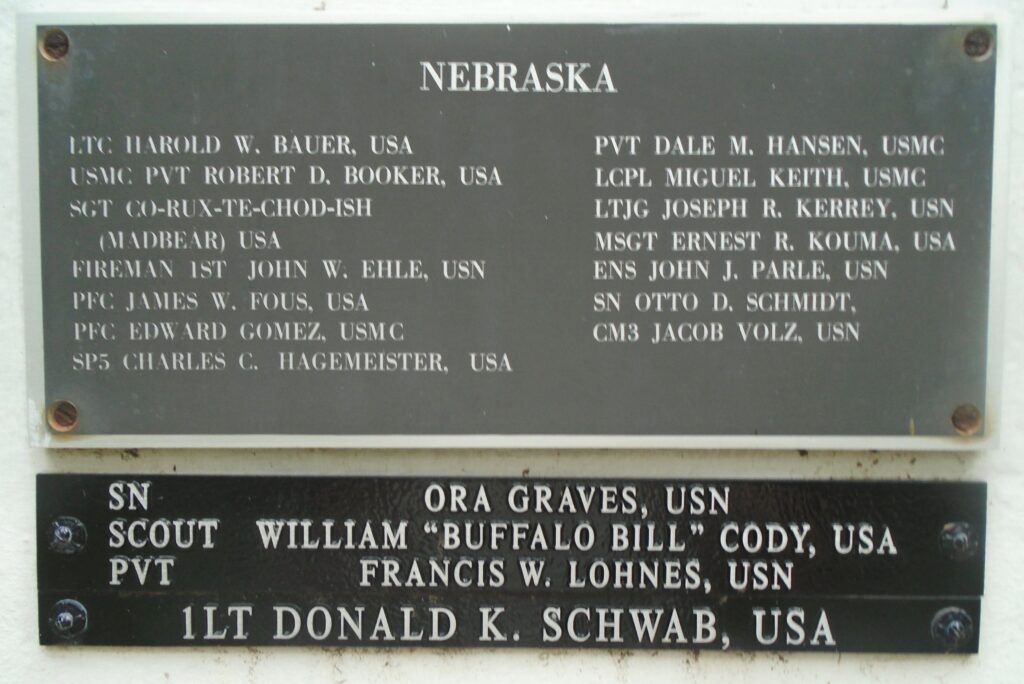 NEBRASKA MEDAL OF HONOR RECIPIENTS WAR MEMORIAL PLAQUE