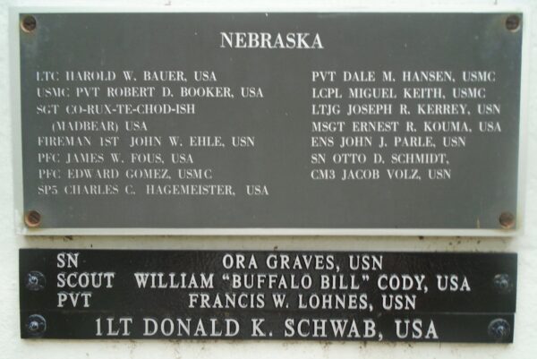 NEBRASKA MEDAL OF HONOR RECIPIENTS WAR MEMORIAL PLAQUE
