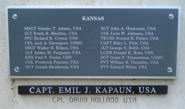 KANSAS MEDAL OF HONOR RECIPIENTS WAR MEMORIAL PLAQUE