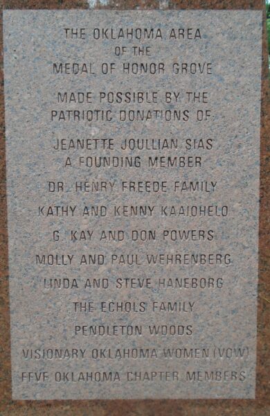 OKLAHOMA MEDAL OF HONOR WAR MEMORIAL GROVE STONE