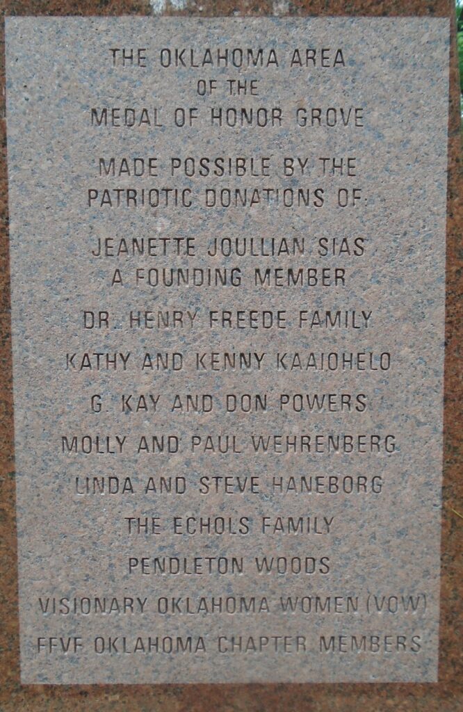 OKLAHOMA MEDAL OF HONOR WAR MEMORIAL GROVE STONE