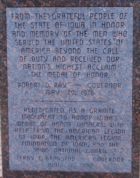 IOWA MEDAL OF HONOR WAR MEMORIAL GROVE STONE