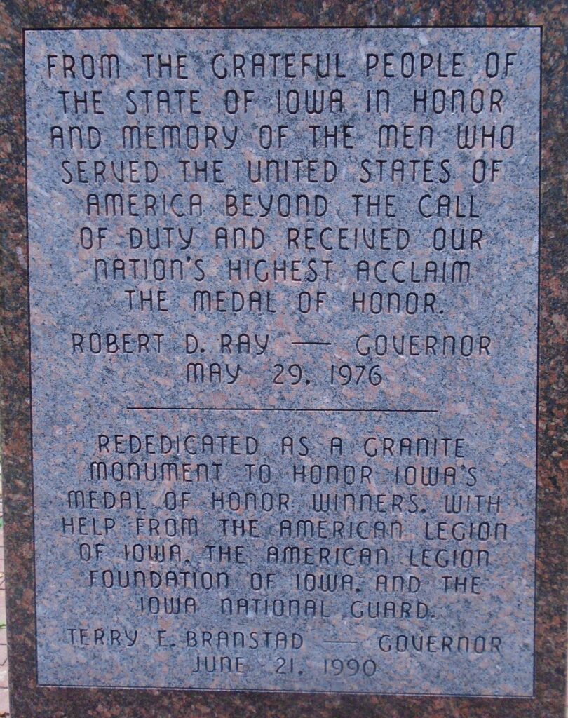 IOWA MEDAL OF HONOR WAR MEMORIAL GROVE STONE