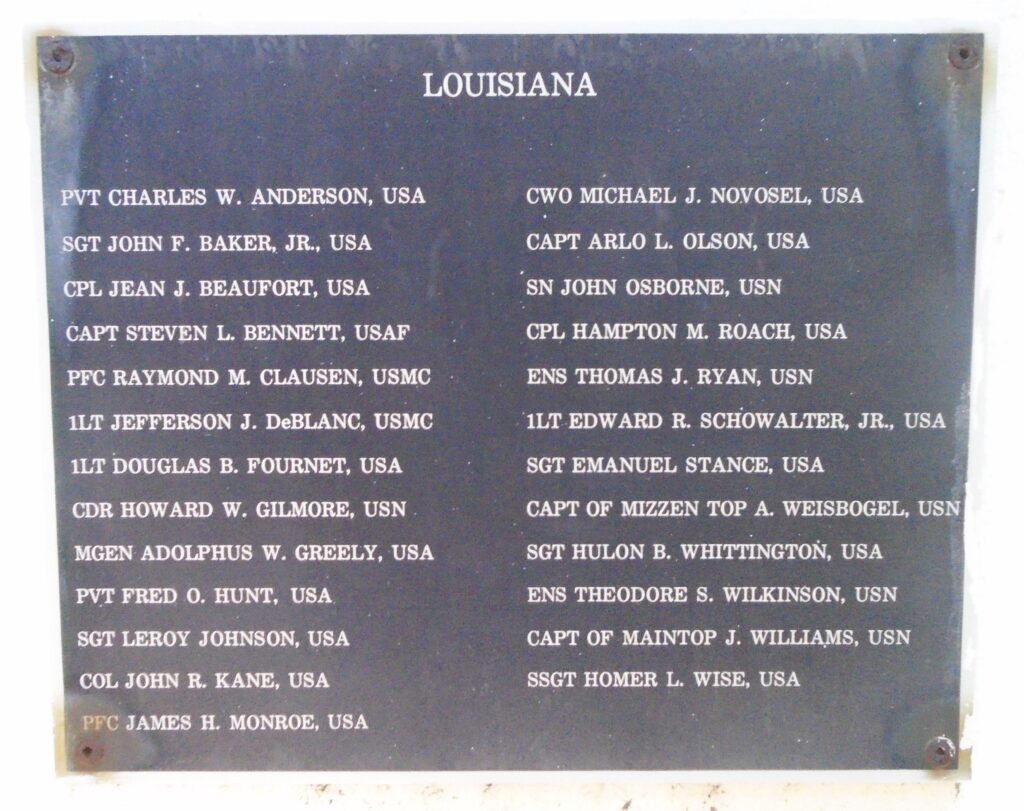 LOUISIANA MEDAL OF HONOR RECIPIENTS WAR MEMORIAL PLAQUE