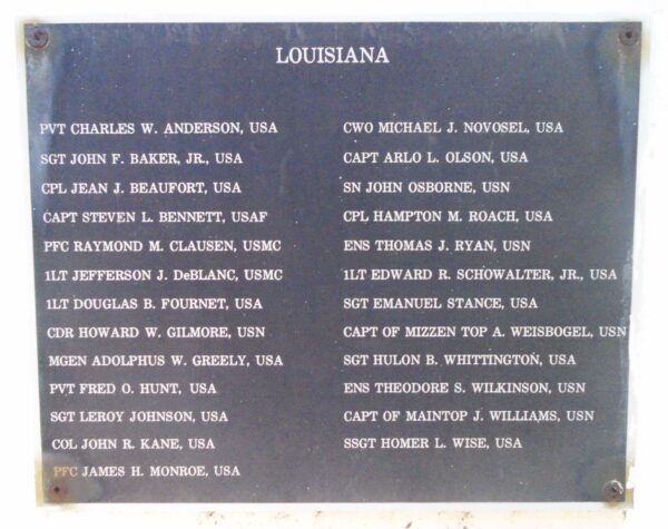 LOUISIANA MEDAL OF HONOR RECIPIENTS WAR MEMORIAL PLAQUE