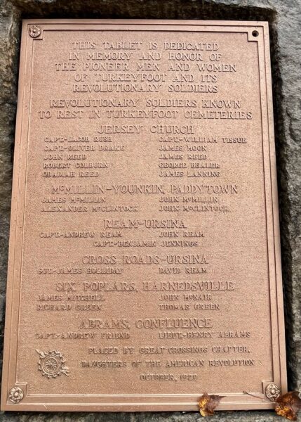 TURKEY FOOT CEMETERY REVOLUTIONARY WAR MEMORIAL PLAQUE