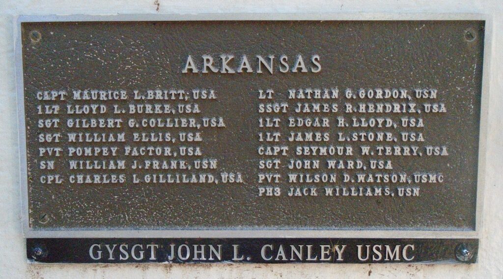 ARKANSAS MEDAL OF HONOR RECIPIENTS WAR MEMORIAL PLAQUE