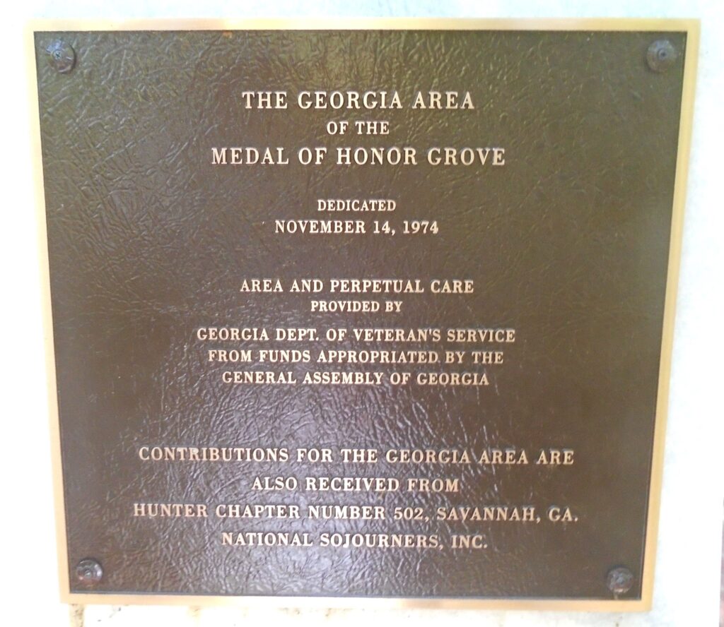 GEORGIA MEDAL OF HONOR WAR MEMORIAL GROVE PLAQUE