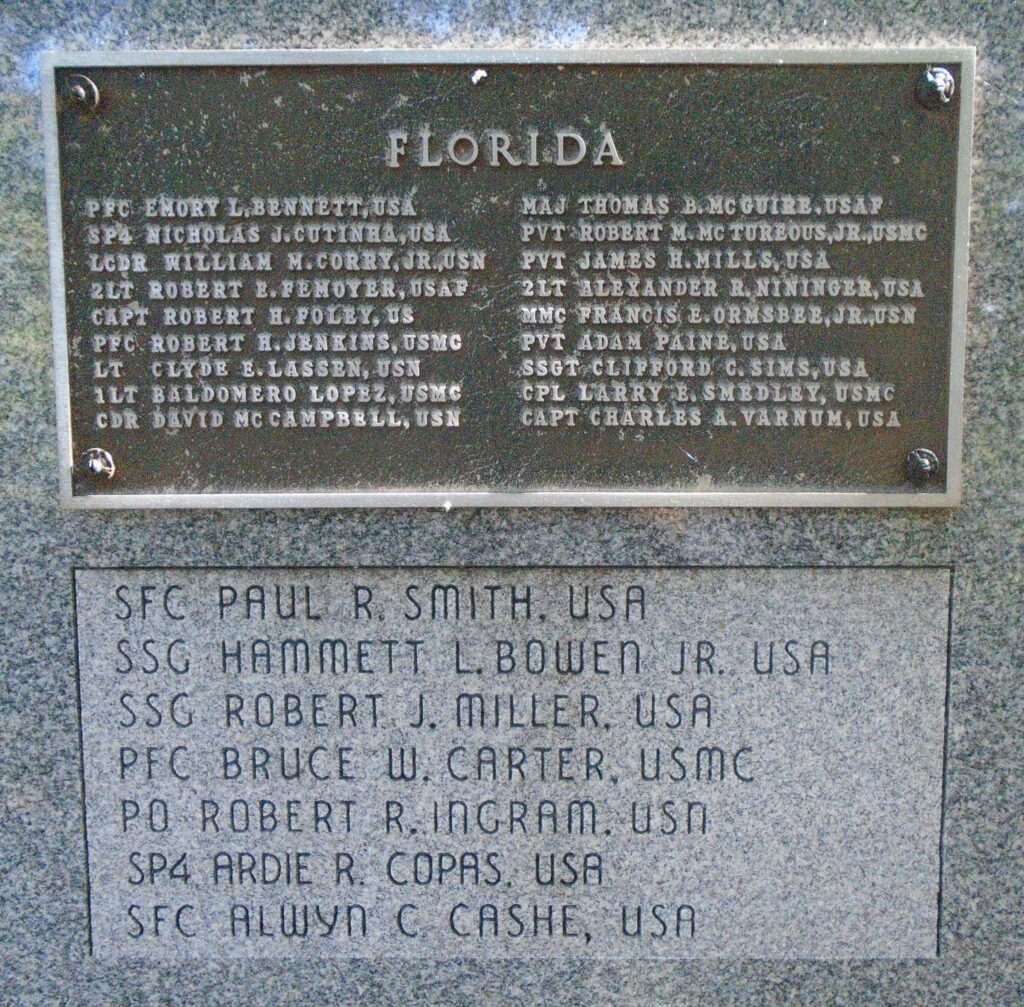FLORIDA MEDAL OF HONOR RECIPIENTS WAR MEMORIAL PLAQUE
