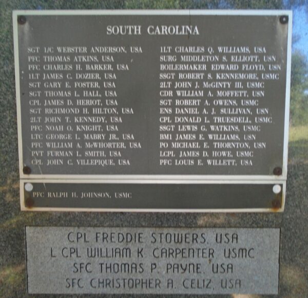 SOUTH CAROLINA MEDAL OF HONOR RECIPIENTS WAR MEMORIAL PLAQUE