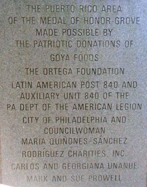 PUERTO RICO MEDAL OF HONOR WAR MEMORIAL GROVE STONE