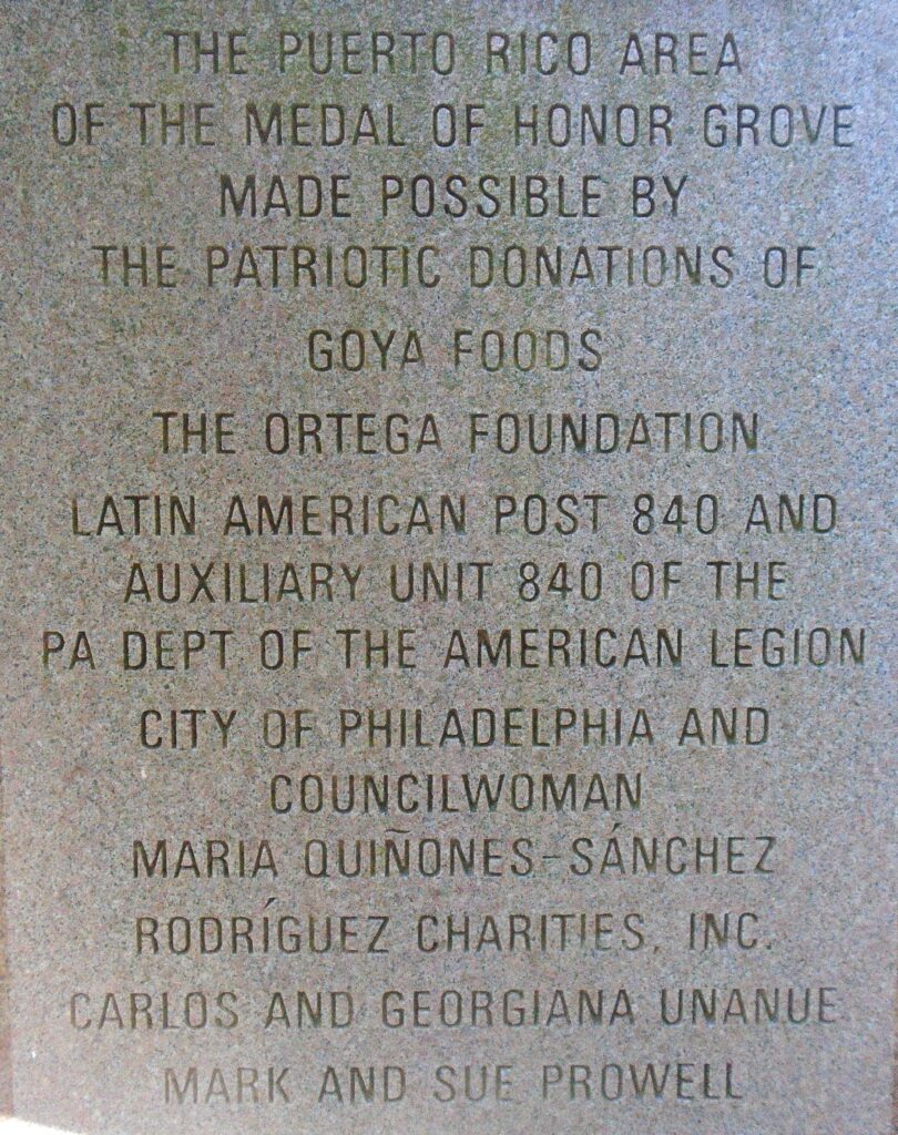 PUERTO RICO MEDAL OF HONOR WAR MEMORIAL GROVE STONE