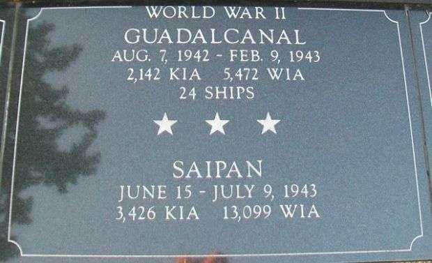 KENOSHA CITY AND COUNTY GUADALCANAL AND SAIPAN MEMORIAL PLAQUE