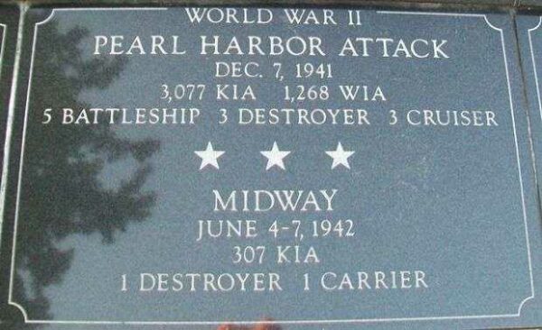 KENOSHA CITY AND COUNTY PEARL HARBOR AND MIDWAY MEMORIAL PLAQUE