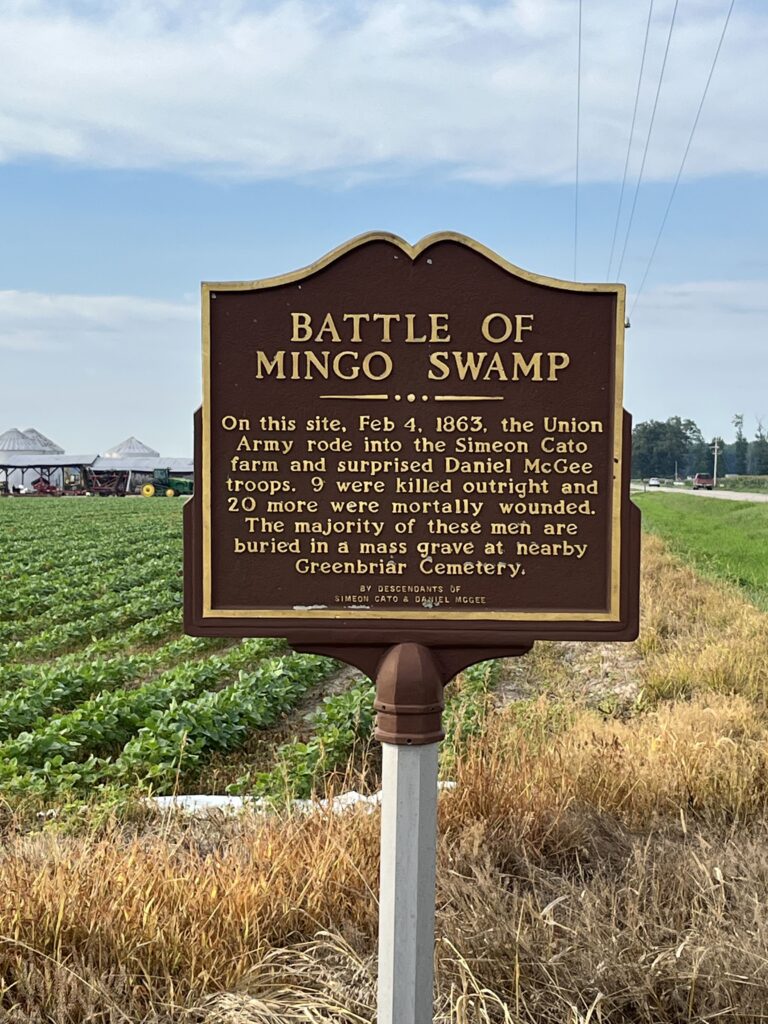 BATTLE OF MINGO SWAMP WAR MEMORIAL MARKER