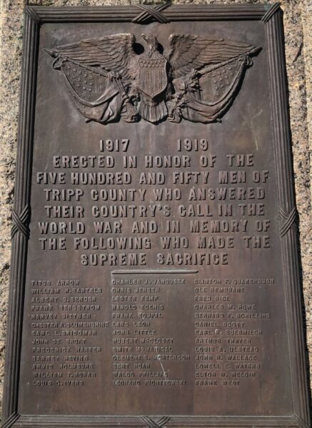 TRIPP COUNTY WORLD WAR I MEMORIAL PLAQUE