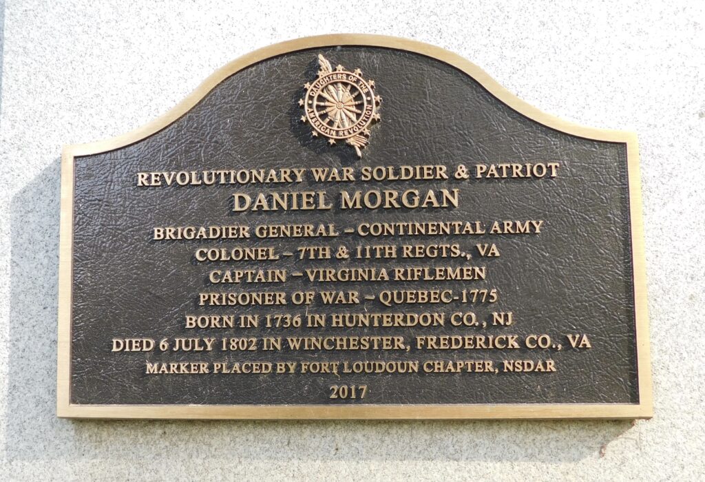 BRIGADIER GENERAL DANIEL MORGAN REVOLUTIONARY WAR  MEMORIAL PLAQUE