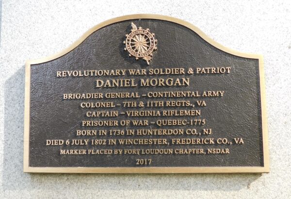 BRIGADIER GENERAL DANIEL MORGAN REVOLUTIONARY WAR  MEMORIAL PLAQUE