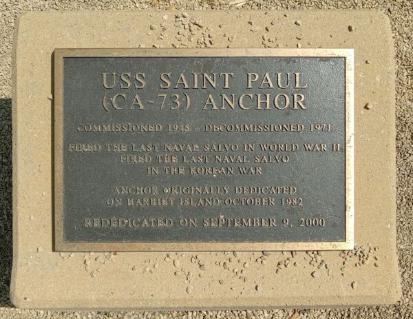 USS SAINT PAUL (CA-73) ANCHOR WAR MEMORIAL PLAQUE