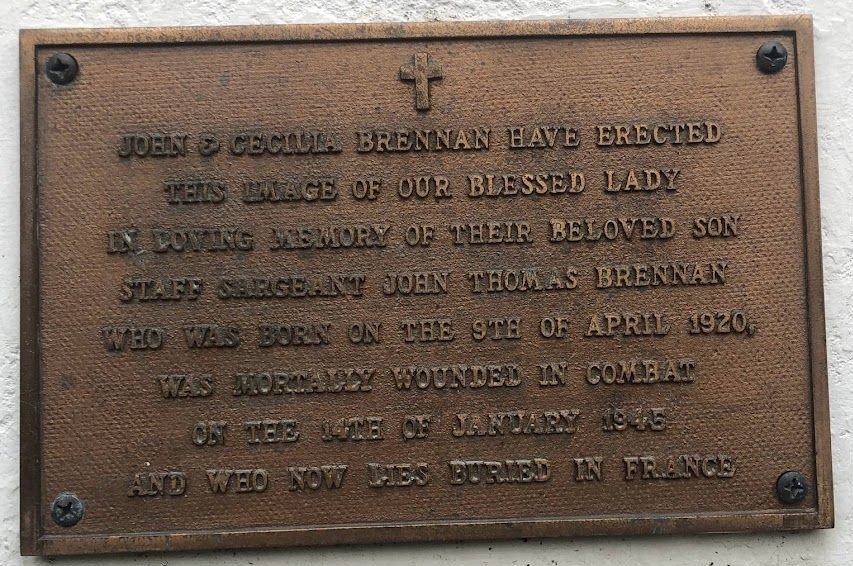 STAFF SERGEANT JOHN THOMAS BRENNAN WAR MEMORIAL PLAQUE