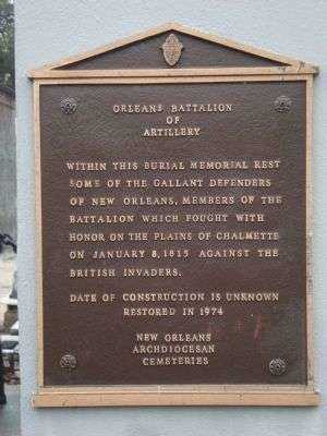 ORLEANS BATTALION OF ARTILLERY MEMORIAL PLAQUE