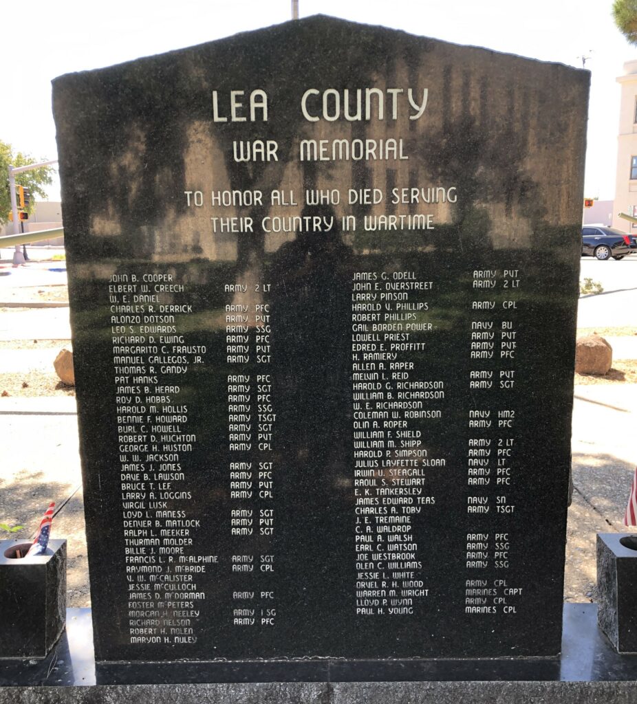 LEA COUNTY WAR MEMORIAL STONE A