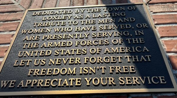 TOWN OF LOXLEY ARMED FORCES MEMORIAL PLAQUE