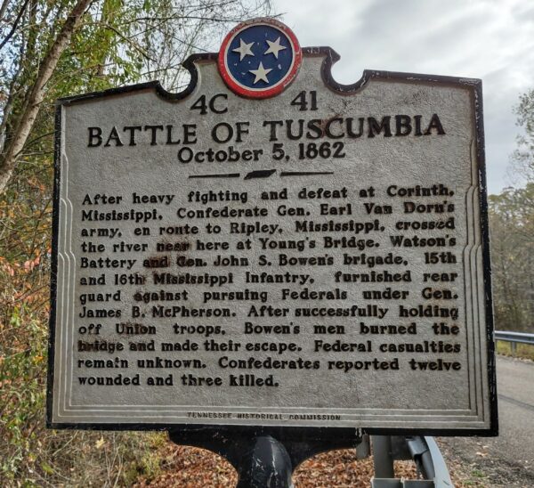 BATTLE OF TUSCUMBIA OCTOBER 5, 1862 MEMORIAL MARKER