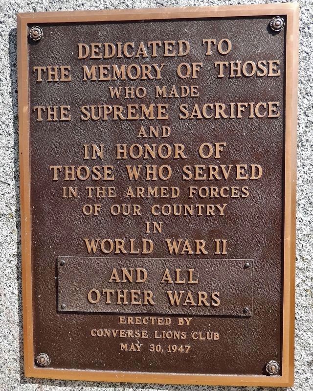 CONVERSE LYONS CLUB ALL WARS MEMORIAL PLAQUE
