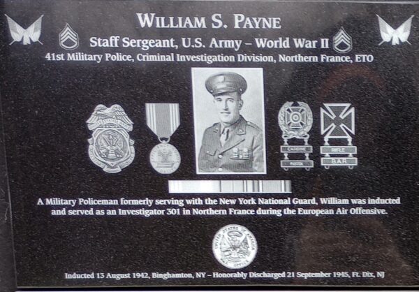 WILLIAM S. PAYNE WAR MEMORIAL PLAQUE