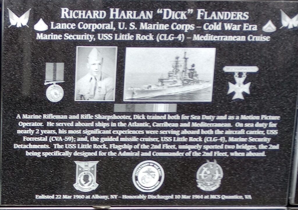 RICHARD HARLAN “DICK” FLANDERS WAR MEMORIAL PLAQUE