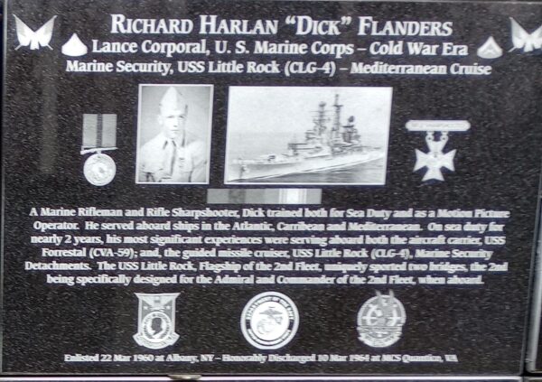 RICHARD HARLAN “DICK” FLANDERS WAR MEMORIAL PLAQUE
