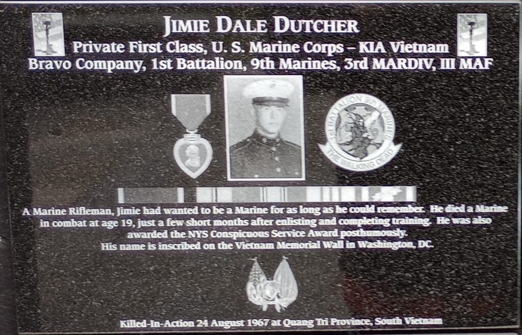 JIMIE DALE DUTCHER WAR MEMORIAL PLAQUE