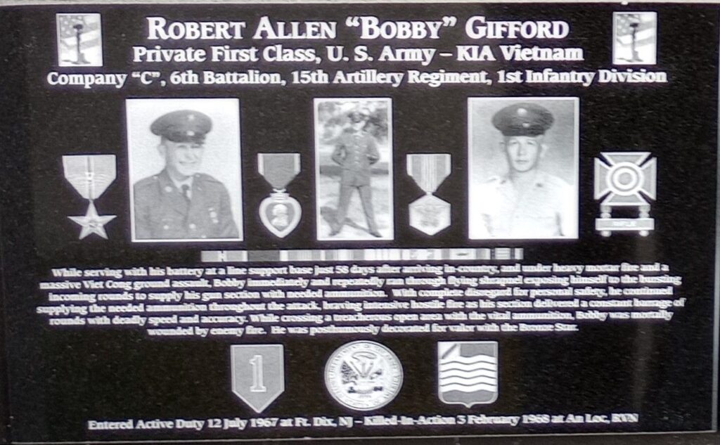 ROBERT ALLEN “BOBBY” GIFFORD WAR MEMORIAL PLAQUE
