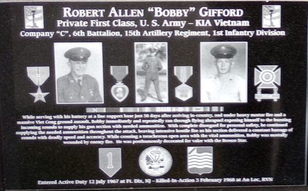 ROBERT ALLEN “BOBBY” GIFFORD WAR MEMORIAL PLAQUE